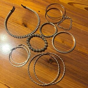 Bundle of earrings, bracelet, headband